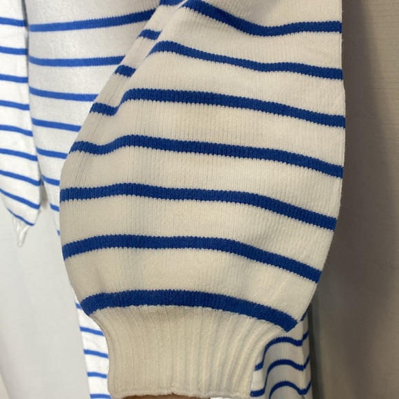 MIROL Mujer Mock Neck Striped Dress Long Puff Sleeve Side Slit Knit Sweater Sz L - Picture 9 of 14